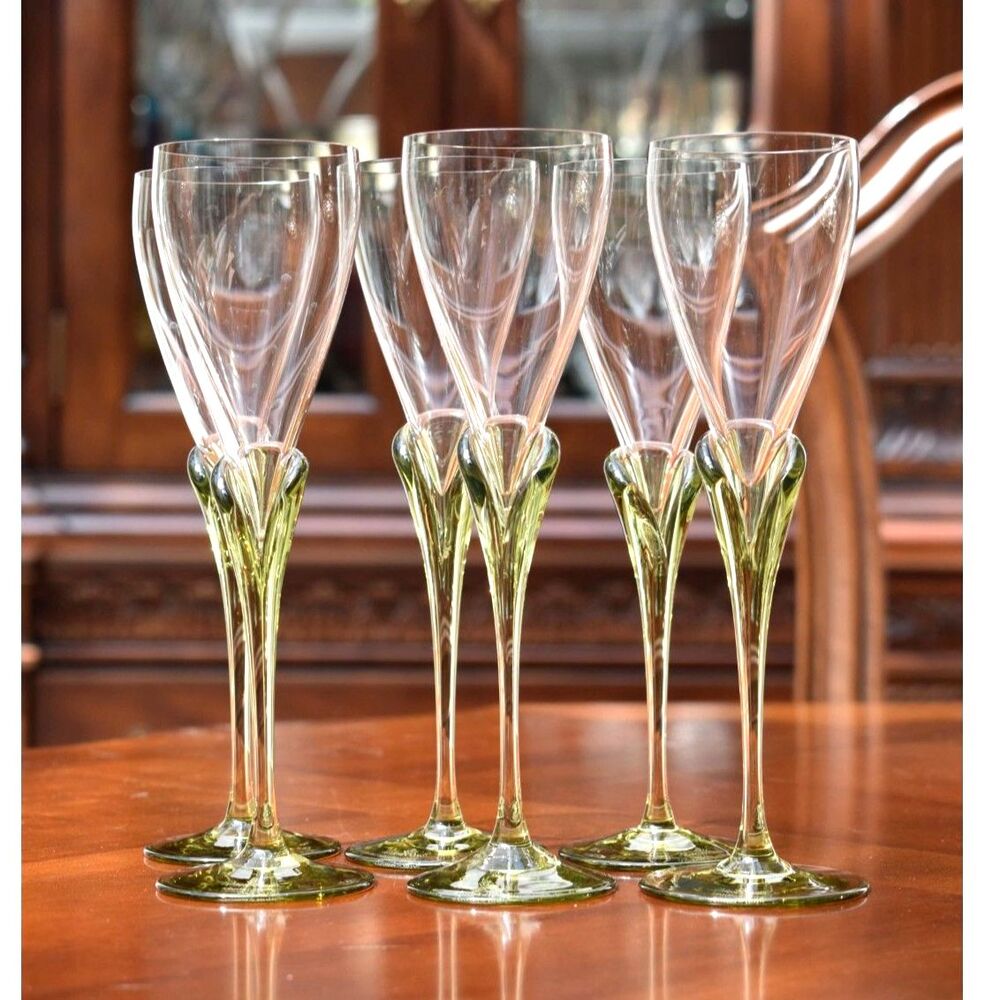 Set of 6 Rosenthal Studio-Linie Papyrus Green Stem Crystal Wine Glasses Germany